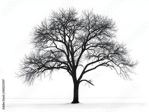 Minimalist Line Art of a Bare Tree Silhouette on a White Background