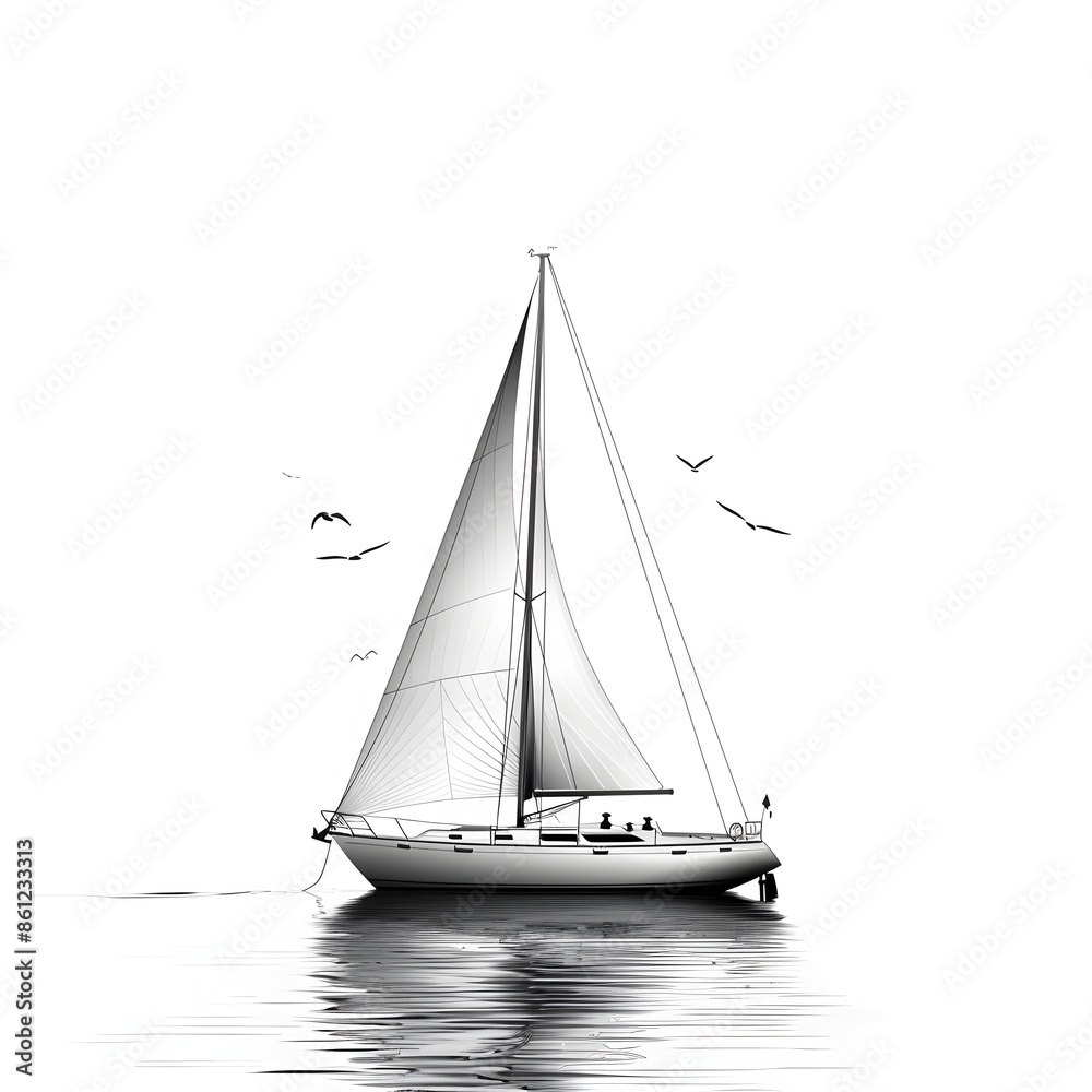 Sleek Modern Line Drawing of Sailboat on Calm Waters with Clean Minimalist Design Sleek Modern Line Drawing of Sailboat on Calm Waters with Clean Minimalist Design