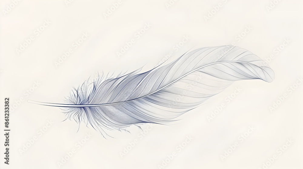 Obraz premium Minimalist Outline of a Feather with Flowing Lines and Sleek Modern Design on White Background