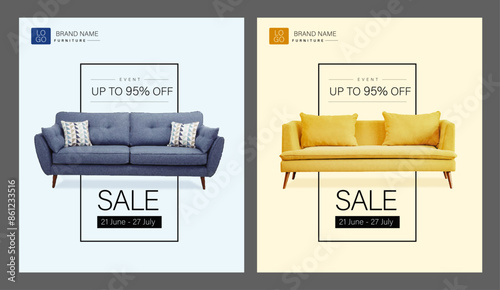 2 Banner Furniture Sale Design Template Vector Illustration