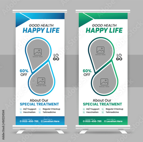  Modern medical healthcare services roll up or minimalist corporate business signage standee exhibition and professional display pull up banner template