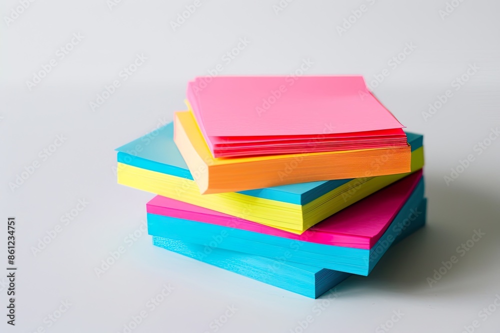 Stack of Colorful Paper Sticky Note Sheets on White Background Stack of Colorful Paper Sticky Note Sheets on White Background