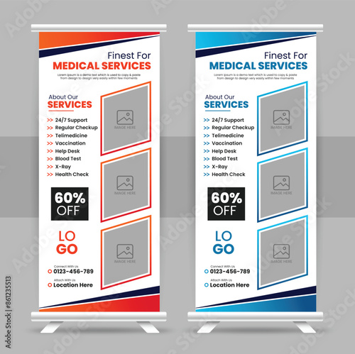  Modern medical healthcare services roll up or minimalist corporate business signage standee exhibition and professional display pull up banner template