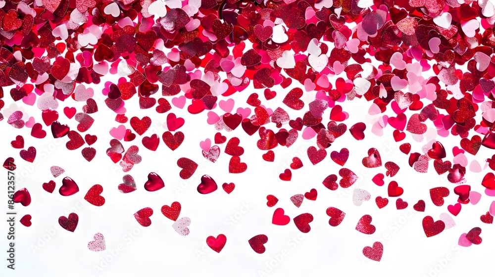 Red and white love sprinkles hearts on white background. Red and white love sprinkles hearts on white background.