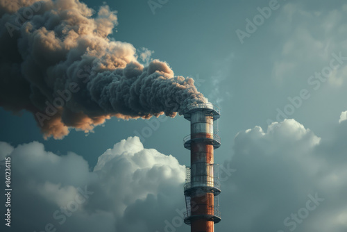 smoking chimney of a factory against the background of a smoky sky