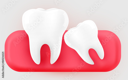 Tooth with gum, 3D illustration of a tooth on a light background.
