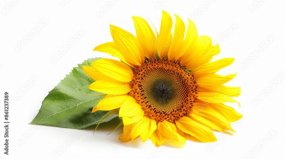 Vibrant Sunflower with a Single Leaf