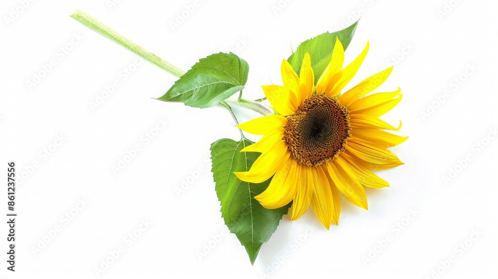 Obraz premium Single Sunflower on White Background