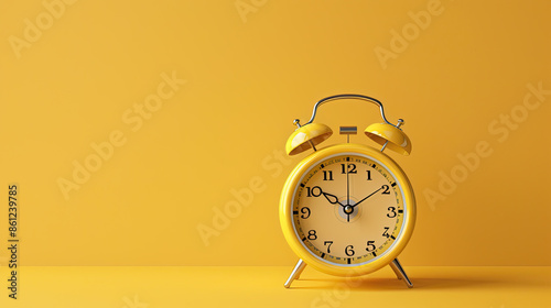 Ringing twin bell vintage yellow classic alarm clock.