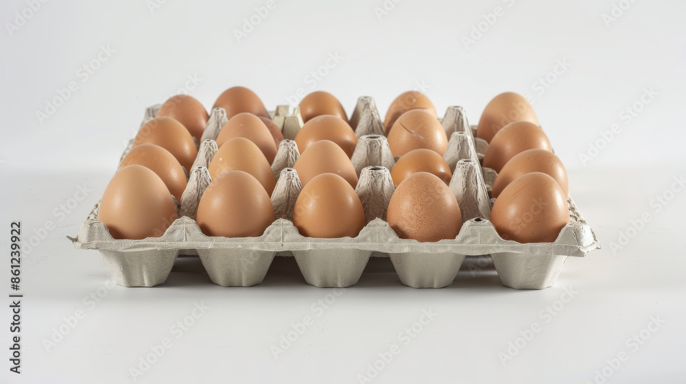 Trays of eggs in a light paper recycling tray against a white background. The eggs are protected and easy to handle. Trays of eggs in a light paper recycling tray against a white background. The eggs are protected and easy to handle.