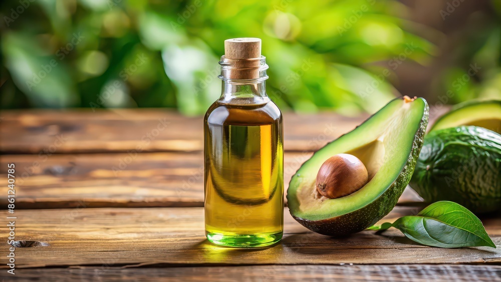 Fresh avocado oil in a bottle for cosmetic and massage use , natural, pure, avocado, oil, skin care, beauty Fresh avocado oil in a bottle for cosmetic and massage use , natural, pure, avocado, oil, skin care, beauty