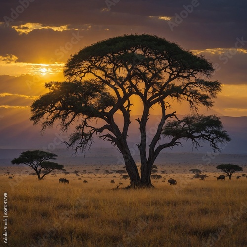 Delight in Solstice Day's first light over the vast Serengeti plains.