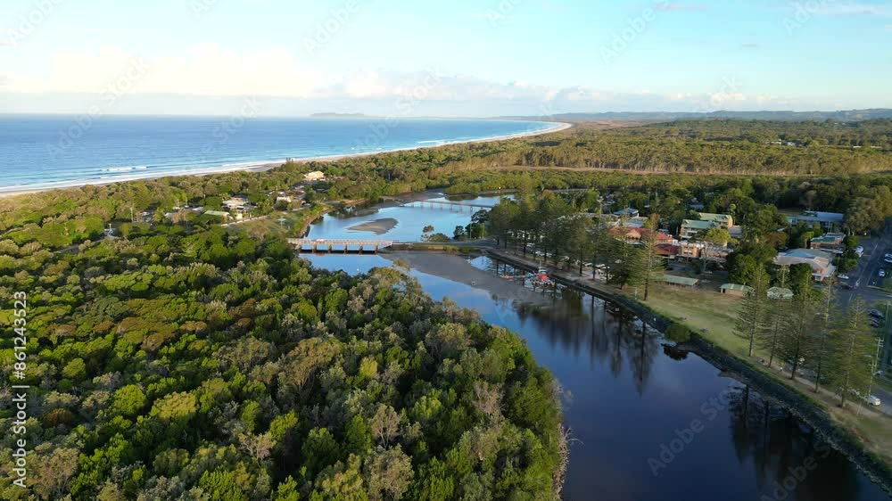 Drone View of Brunswick Heads on Sunset, NSW Australia. Drone View of Brunswick Heads on Sunset, NSW Australia.