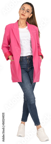 Принти на полотні Business lady, full body front view attractive brunette caucasian business lady posing