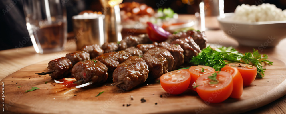 Cevapcici served wooden table. Extremely detailed and realistic high resolution illustration Cevapcici served wooden table. Extremely detailed and realistic high resolution illustration