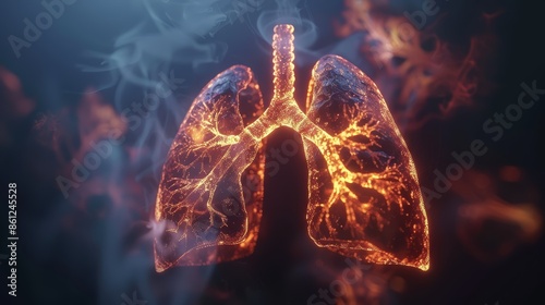 A dynamic 3D animation of the lungs inflating and deflating during respiration. (Emphasize clear visuals of the respiratory system) photo