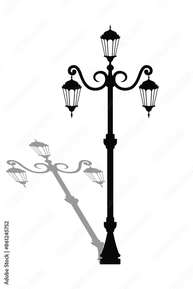 Obraz premium vintage silhouette design of garden lamppost, editable vector eps 10.