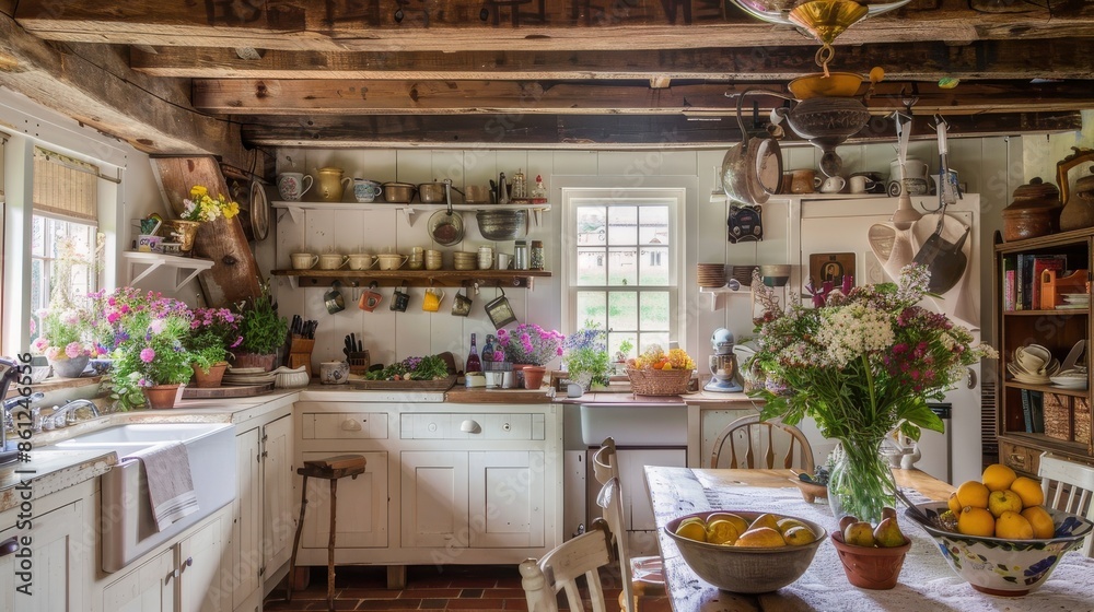 Charming Rustic Farmhouse Kitchen with Wooden Beams Charming Rustic Farmhouse Kitchen with Wooden Beams