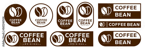 Coffee shop logo. Retro badge coffee bean and leaf branch with mountain natural icon line stamp logo vector design in vintage hipster modern style, premium coffee shop bar brand symbol icon.