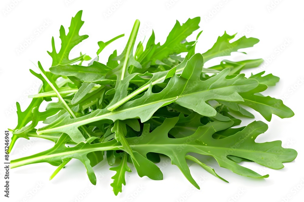 Healthy Green Arugula Leaves on a White Background with Cut Out Edges Healthy Green Arugula Leaves on a White Background with Cut Out Edges