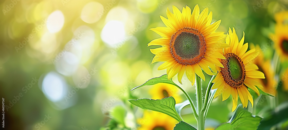 Fototapeta premium Sunflowers floral background, copy space. Summer vibes