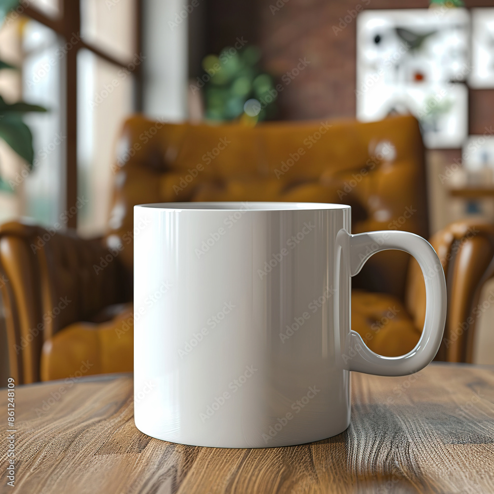 White coffee mug cup mock up on wooden table White coffee mug cup mock up on wooden table