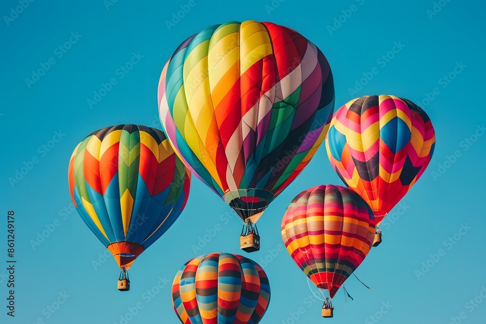 Fototapeta premium Multiple vibrant hot air balloons soaring in sky