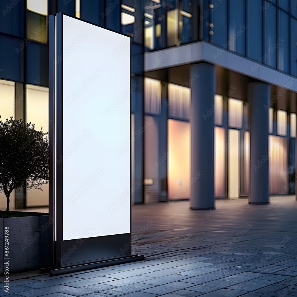 Blank white vertical billboard In the night. copy space, mockup, advertising. Blank white vertical billboard In the night. copy space, mockup, advertising.