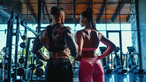 The fitness couple in gym photo