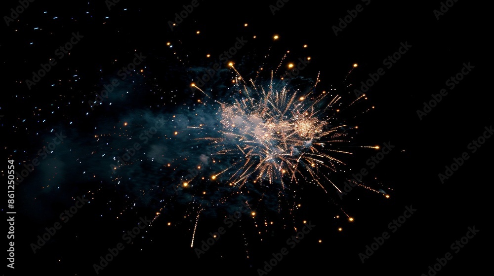 Obraz premium A vibrant display of fireworks against a dark, black background, illuminating the night sky with colorful bursts of light and sparkles