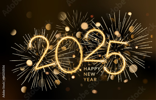 2025 fireworks. Gold sparkler number logo