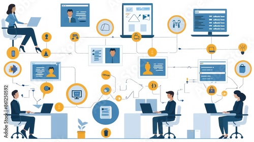 Wallpaper Mural Flowchart showing the stages of a sales process. Includes lead generation, qualification, negotiation, and closing, providing a visual guide for sales teams Torontodigital.ca