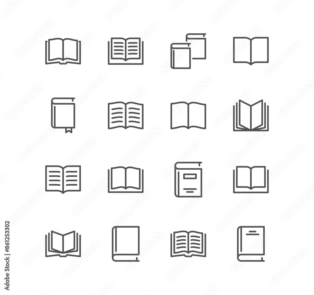 Set of book related icons, organizer, learning, reader, diary, library, textbook, pages, education and linear variety vectors.
Set of book related icons, organizer, learning, reader, diary, library, textbook, pages, education and linear variety vectors.