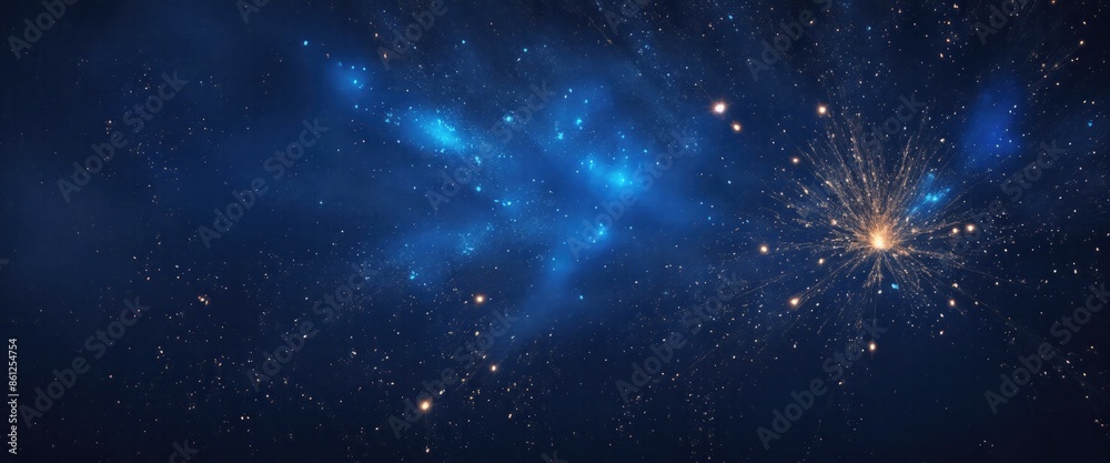 Obraz premium Fire embers particles over Blue background. Fire sparks background. Abstract dark glitter fire particles lights