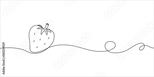 strawberry in line art style, hand drawn black continuous line isolated on white background, template for banner,poster,card,invitation