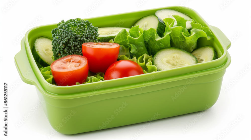 'clean and simple lunchbox with neatly packed healthy food, isolated on a white background' 'clean and simple lunchbox with neatly packed healthy food, isolated on a white background'