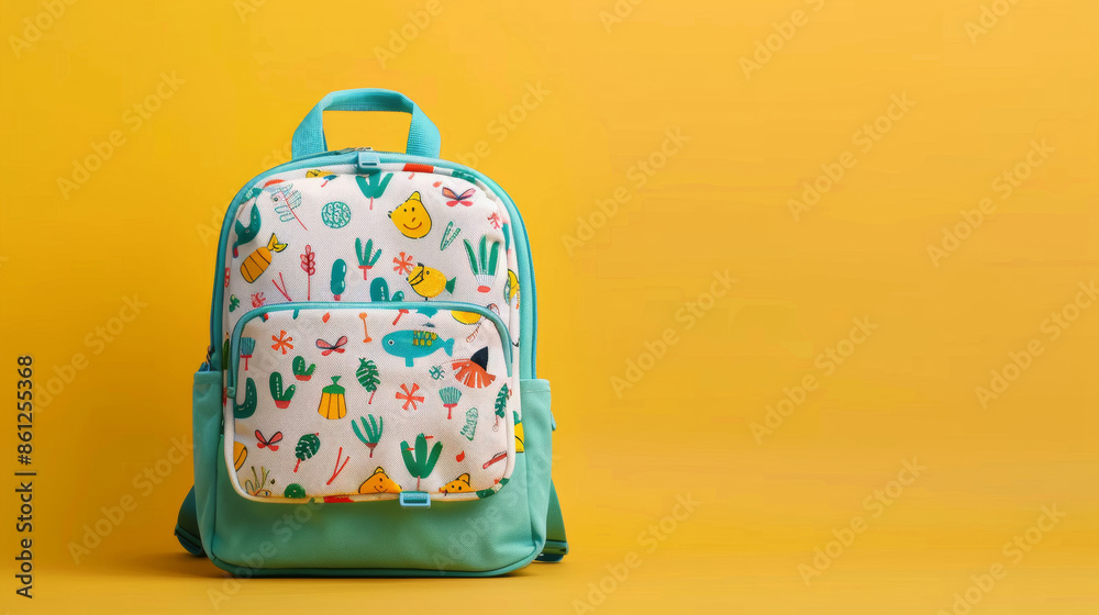 'colorful school backpack with fun patterns and designs, isolated on a pastel gradient background' 'colorful school backpack with fun patterns and designs, isolated on a pastel gradient background'