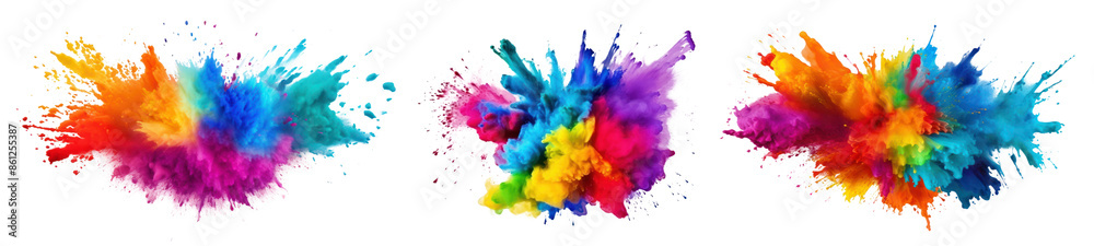 Fototapeta premium Color powder explosion png element set on transparent background