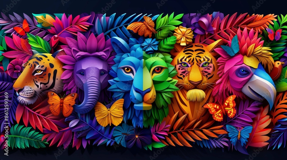 bright illustration of various animals and plants bright illustration of various animals and plants