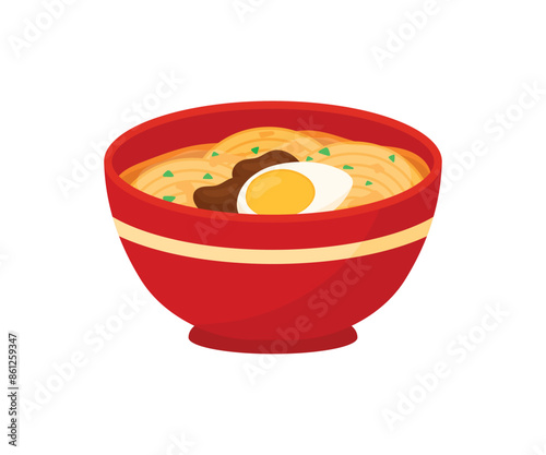 Noodle Ramen Food in a Red Bowl Animated Cartoon Vector Illustration