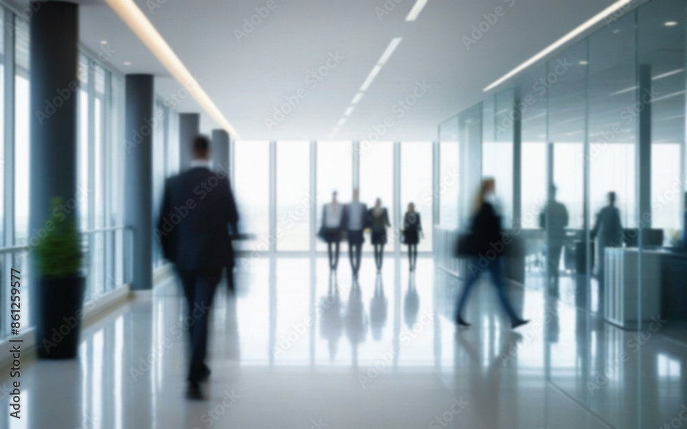 interior of a business company with walking business people in motion blur interior of a business company with walking business people in motion blur