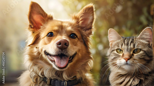 cute cat and dog get along together and posing for the camera very nice for multimedia content © AntokSena