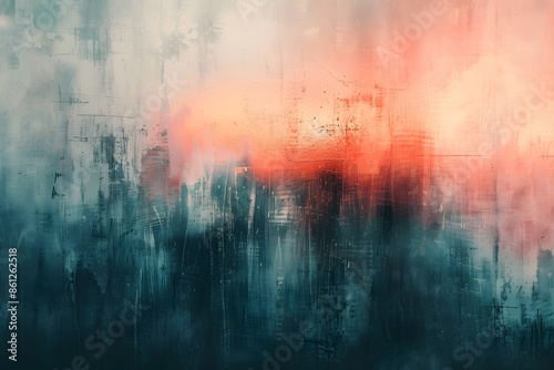 Cityscape abstract art with red sky photo