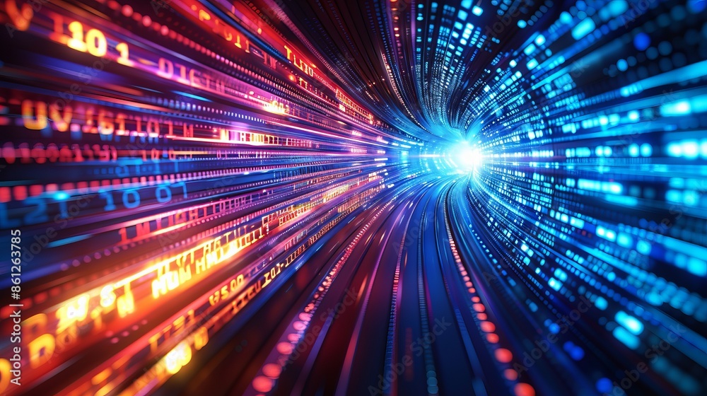 Digital Data Tunnel With Bright Light