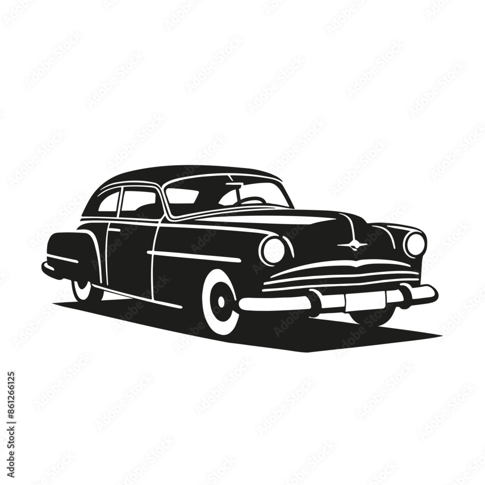 Fototapeta premium Vintage style classic car black and white clip art.
