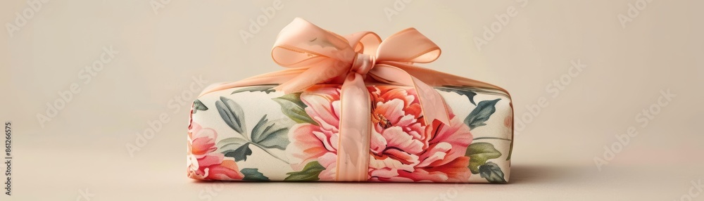 Pink floral gift box with a pink ribbon. Pink floral gift box with a pink ribbon.