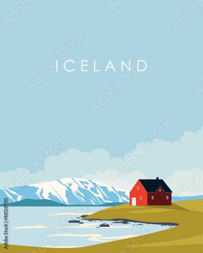 Iceland travel poster, banner, postcard