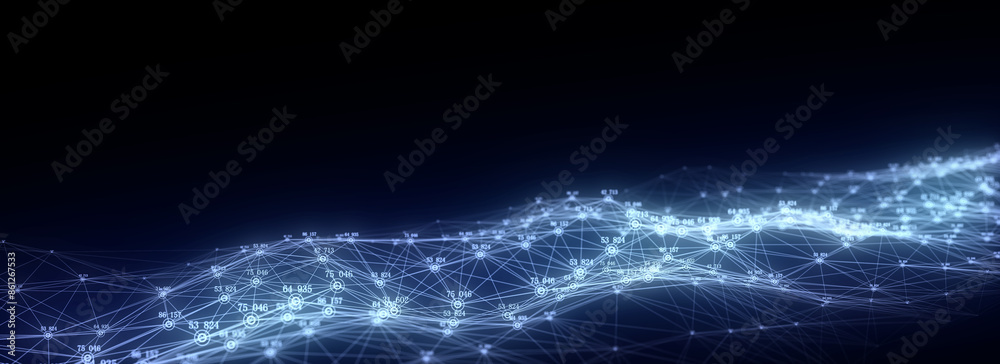 Abstract technology wave of particles and lines. Big data visualization. Background with motion dots. Artificial intelligence. Abstract technology wave of particles and lines. Big data visualization. Background with motion dots. Artificial intelligence.