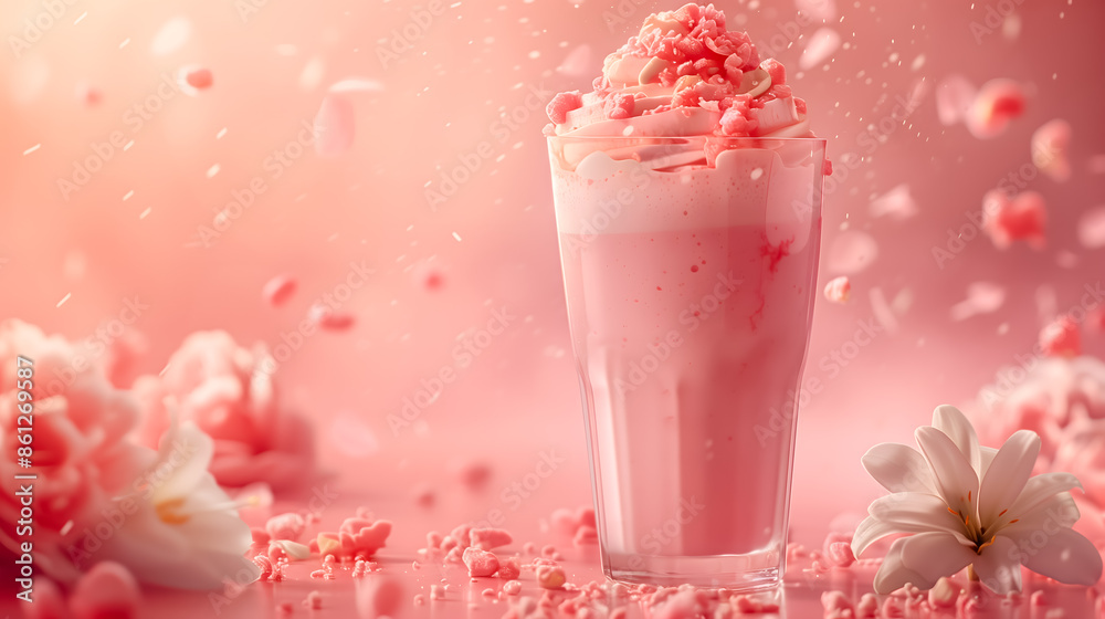 Product photo of cold berry milkshake in a glass Product photo of cold berry milkshake in a glass
