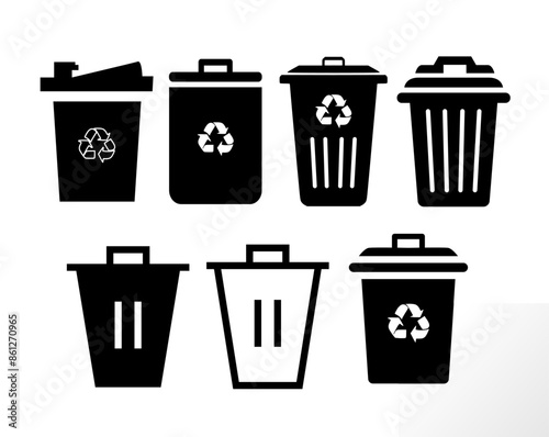 trash bin or recycling bin vector icons collection. 